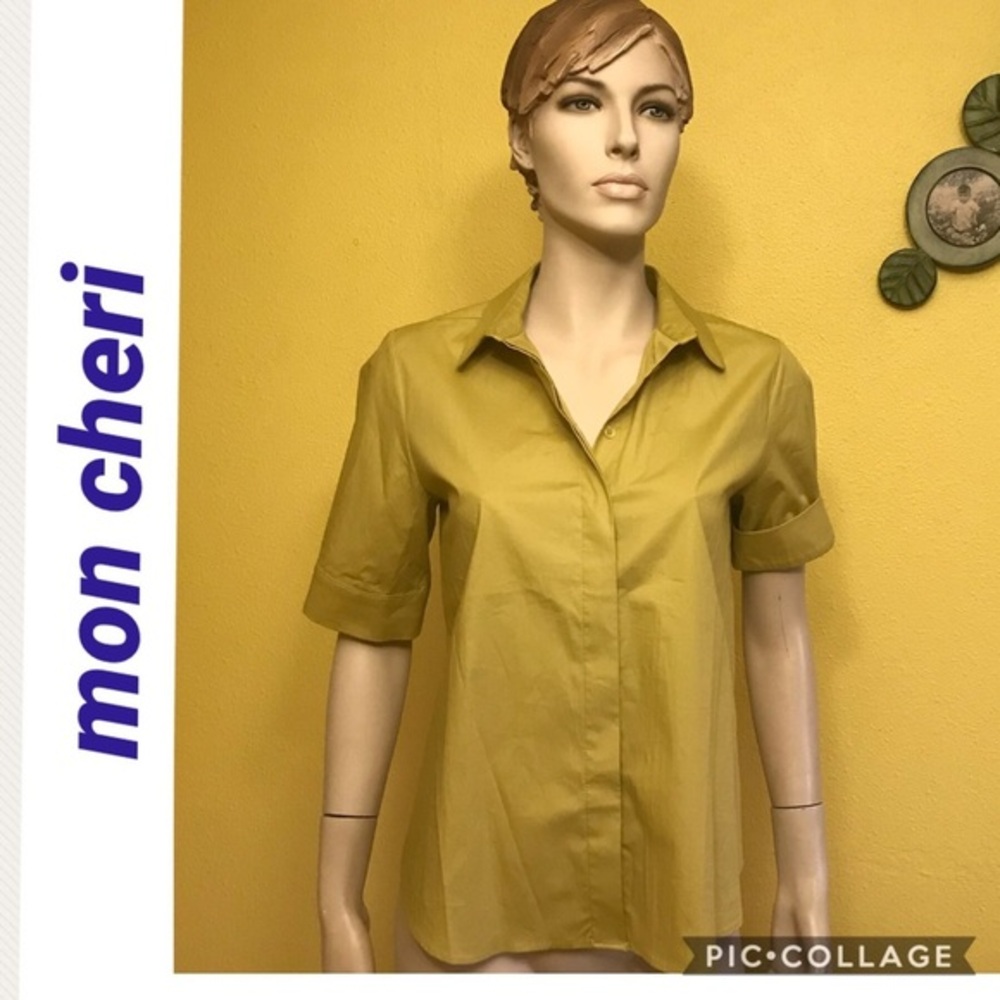Women's Button Down Short Sleeve Shirt byMON CHERI
